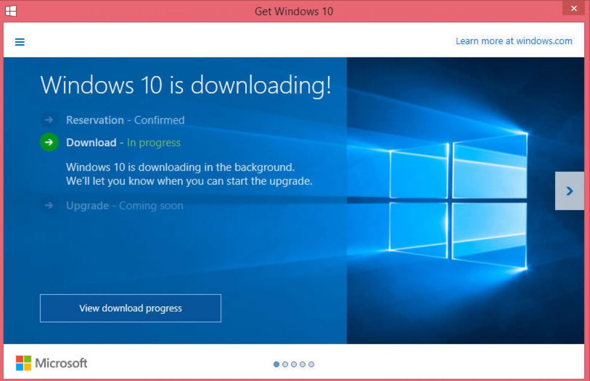 reservation for windows 10