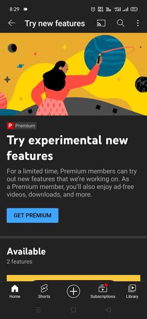Try YouTube Experimental New Features