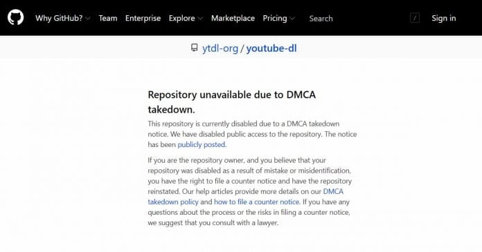YouTube-dl Removed From GitHub