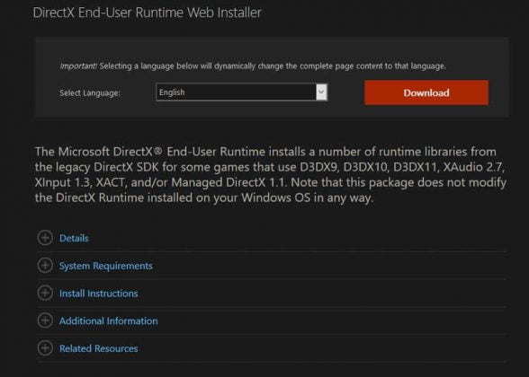 download directx end user runtime