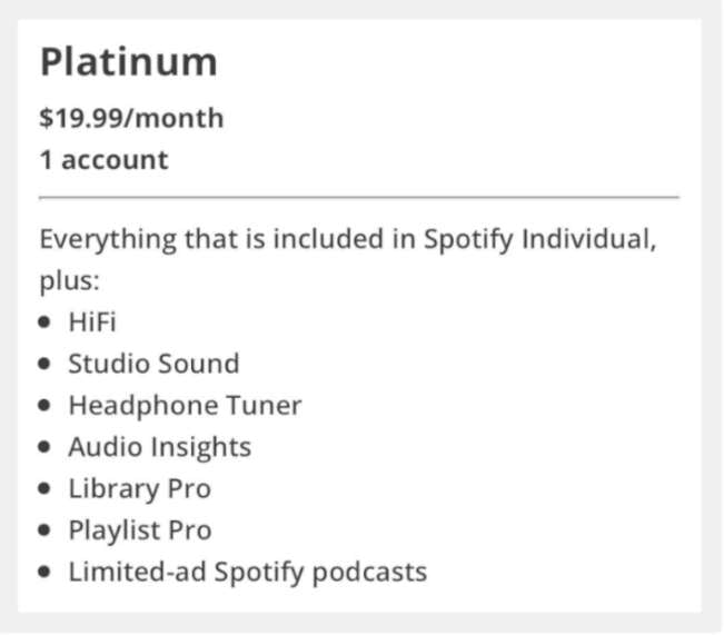 Spotify HiFi Platinum Plan details