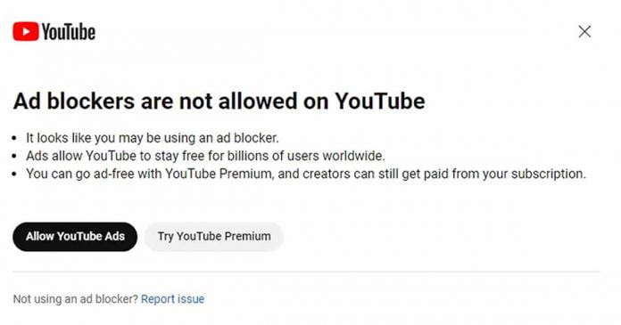 Youtube blocks users with Ad Blockers